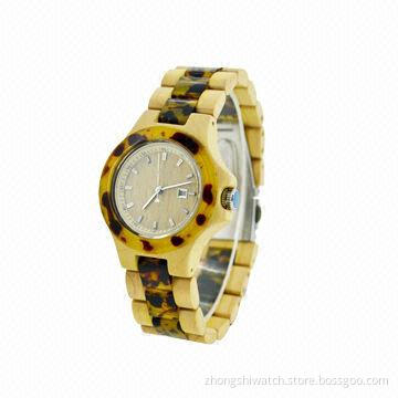 Stylish Wooden Watch, Maplewood Case/Eye-glass Watch Bezel, Japan Miyota Movement